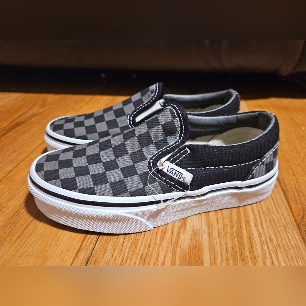 Vans Kids Black and Gray Checkered Slip-On Sneakers